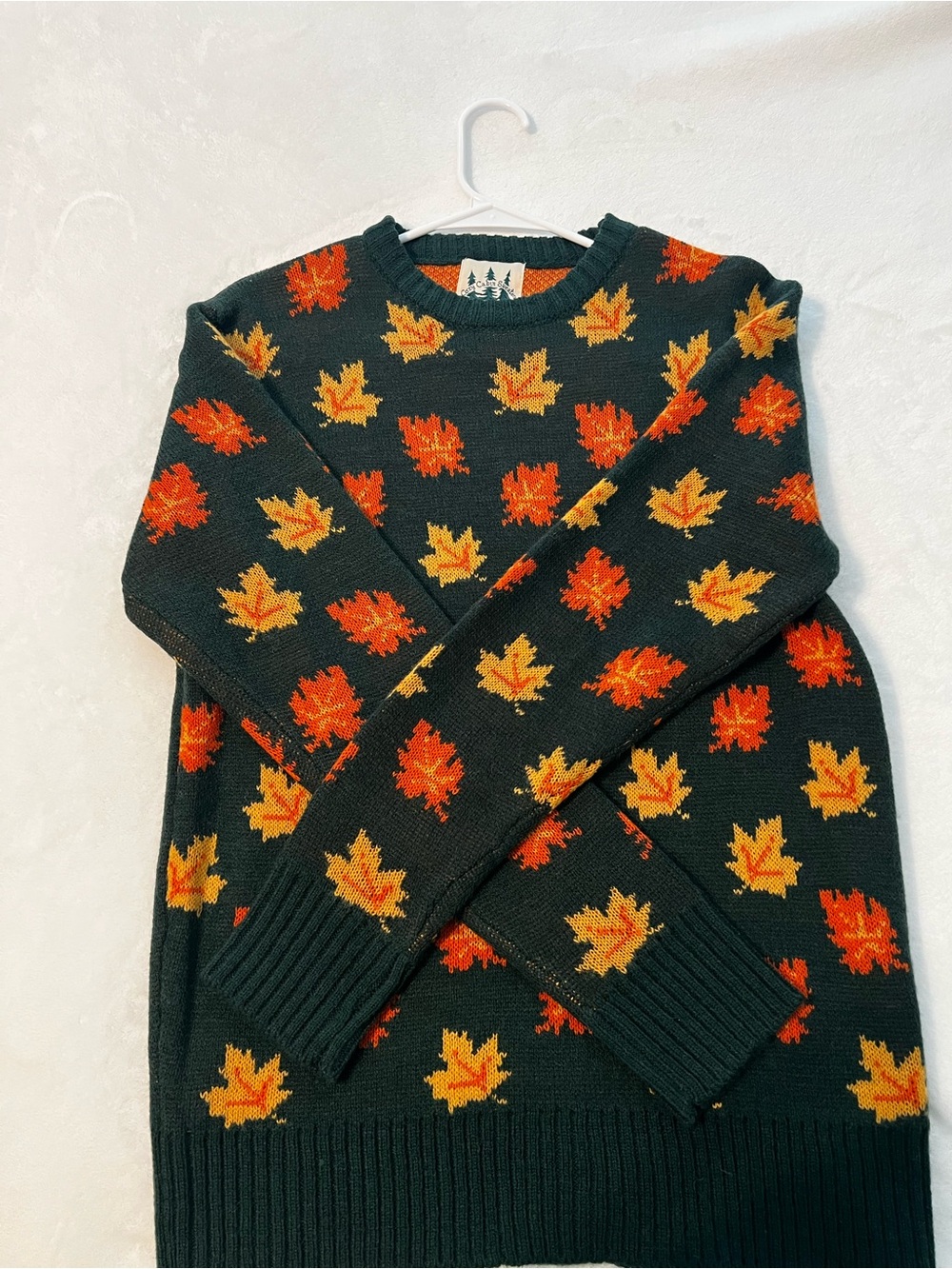 Kiel James Patrick Dark Green with Orange & Yellow Leaf Wool Sweater